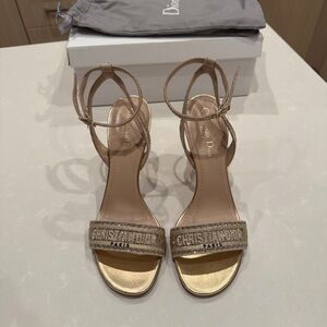 Dior Gold and Tan Logo Sandals